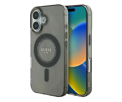Etui / obudowa na smartfona Guess IML Rhinestones do iPhone 16 czarny